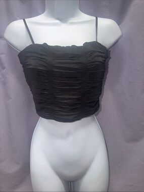 Black Ruched Spaghetti Strap Crop Top